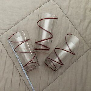 Pier 1: (3) Red Swirline Pint Glasses (16oz)